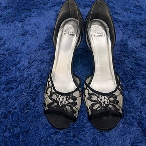 Stuart Weitzman Elegant Black and Cream Lace Heels